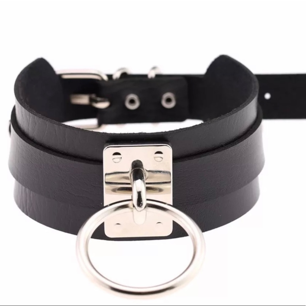 leather ring collar Choker, neck collar